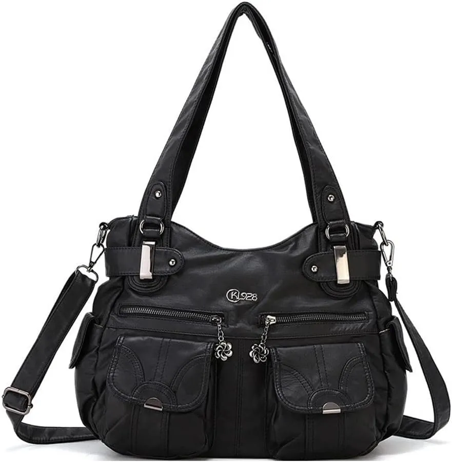 Dayfine Vintage Shoulder Bags Women Hobo Handbags Vegan Leather Tote Bags Zipper Purse Satchel Multiple Pockets Handbag