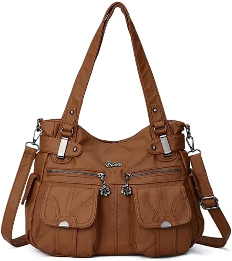 Dayfine Vintage Shoulder Bags Women Hobo Handbags Vegan Leather Tote Bags Zipper Purse Satchel Multiple Pockets Handbag
