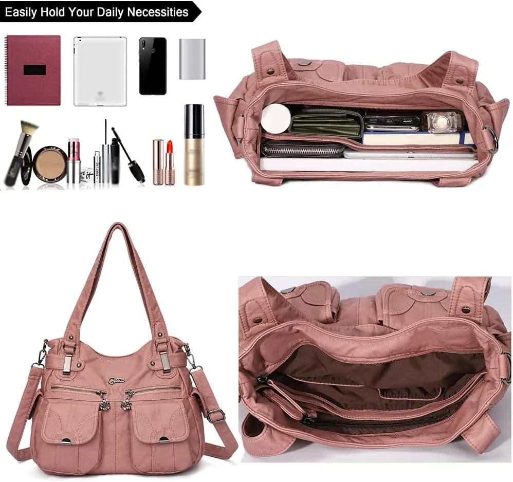 Dayfine Vintage Shoulder Bags Women Hobo Handbags Vegan Leather Tote Bags Zipper Purse Satchel Multiple Pockets Handbag