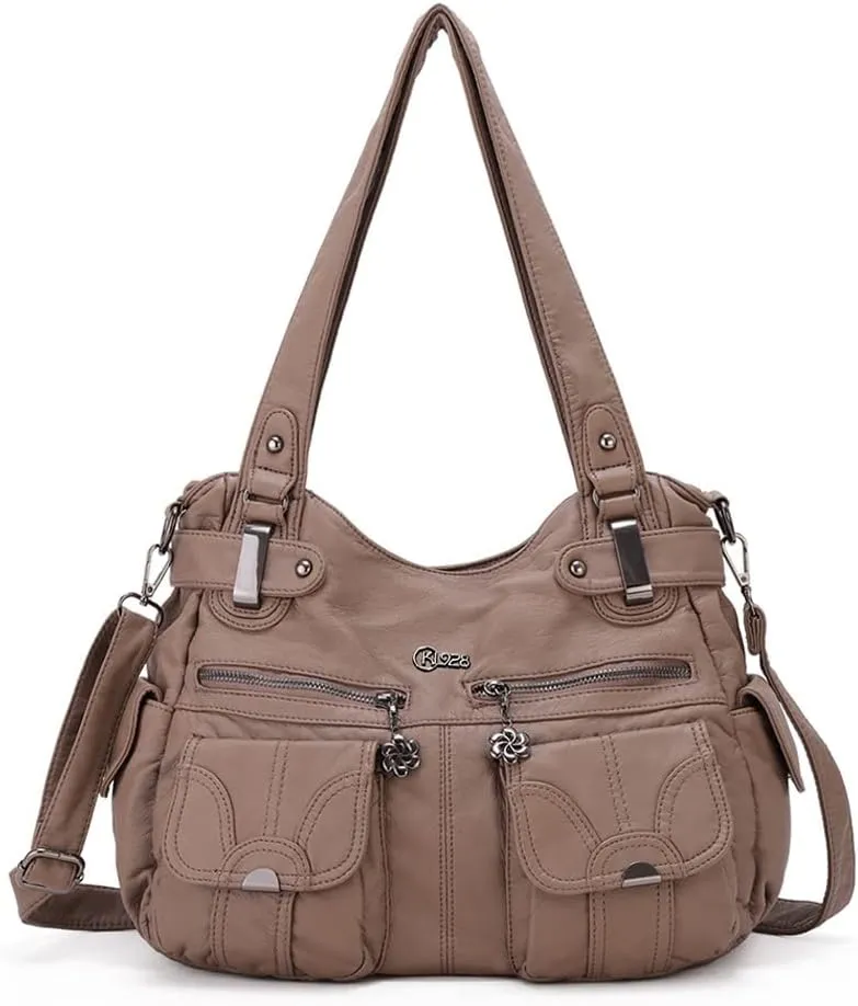 Dayfine Vintage Shoulder Bags Women Hobo Handbags Vegan Leather Tote Bags Zipper Purse Satchel Multiple Pockets Handbag