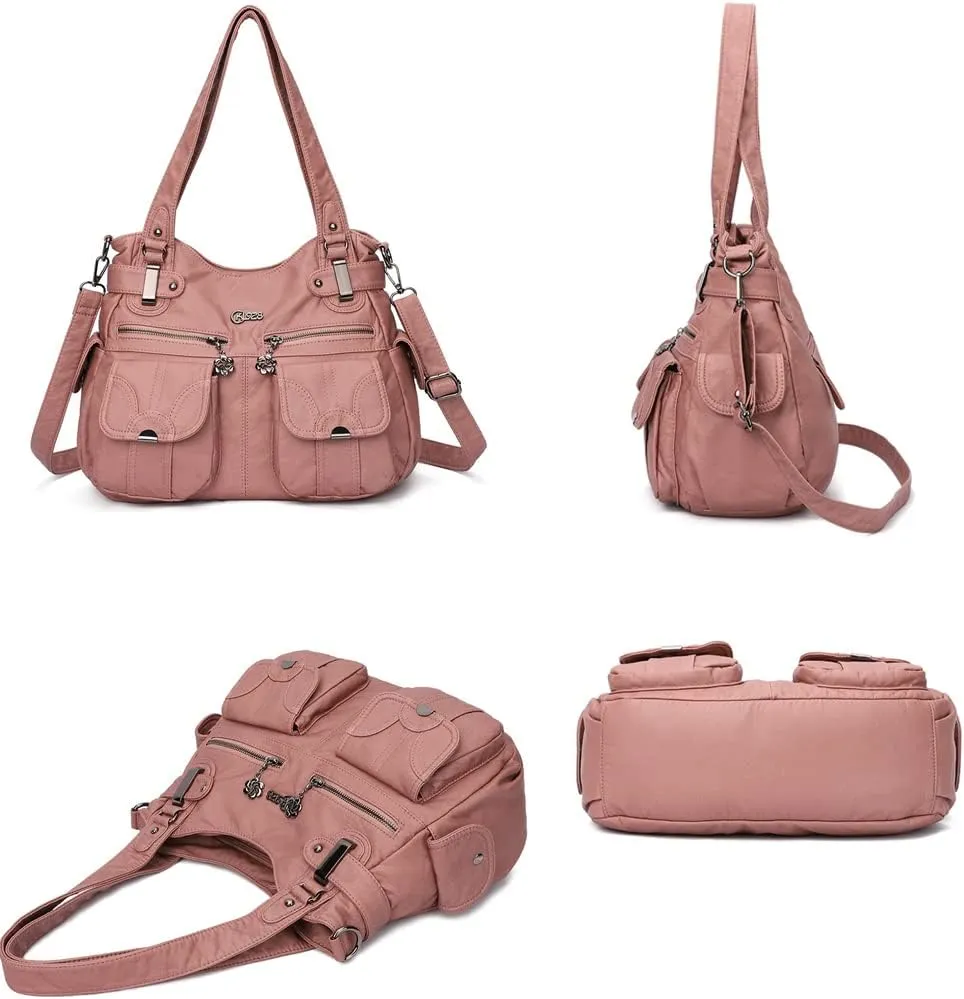 Dayfine Vintage Shoulder Bags Women Hobo Handbags Vegan Leather Tote Bags Zipper Purse Satchel Multiple Pockets Handbag