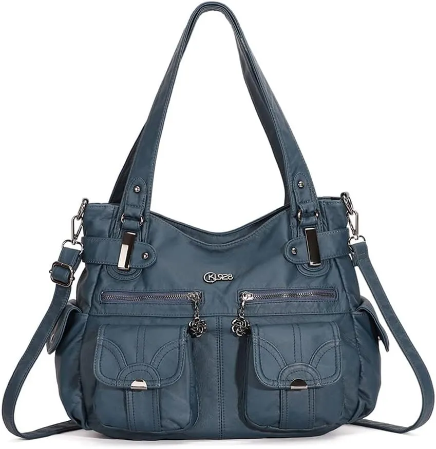 Dayfine Vintage Shoulder Bags Women Hobo Handbags Vegan Leather Tote Bags Zipper Purse Satchel Multiple Pockets Handbag