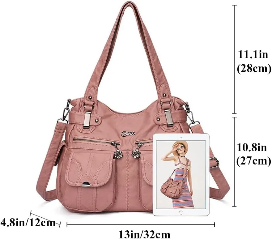 Dayfine Vintage Shoulder Bags Women Hobo Handbags Vegan Leather Tote Bags Zipper Purse Satchel Multiple Pockets Handbag