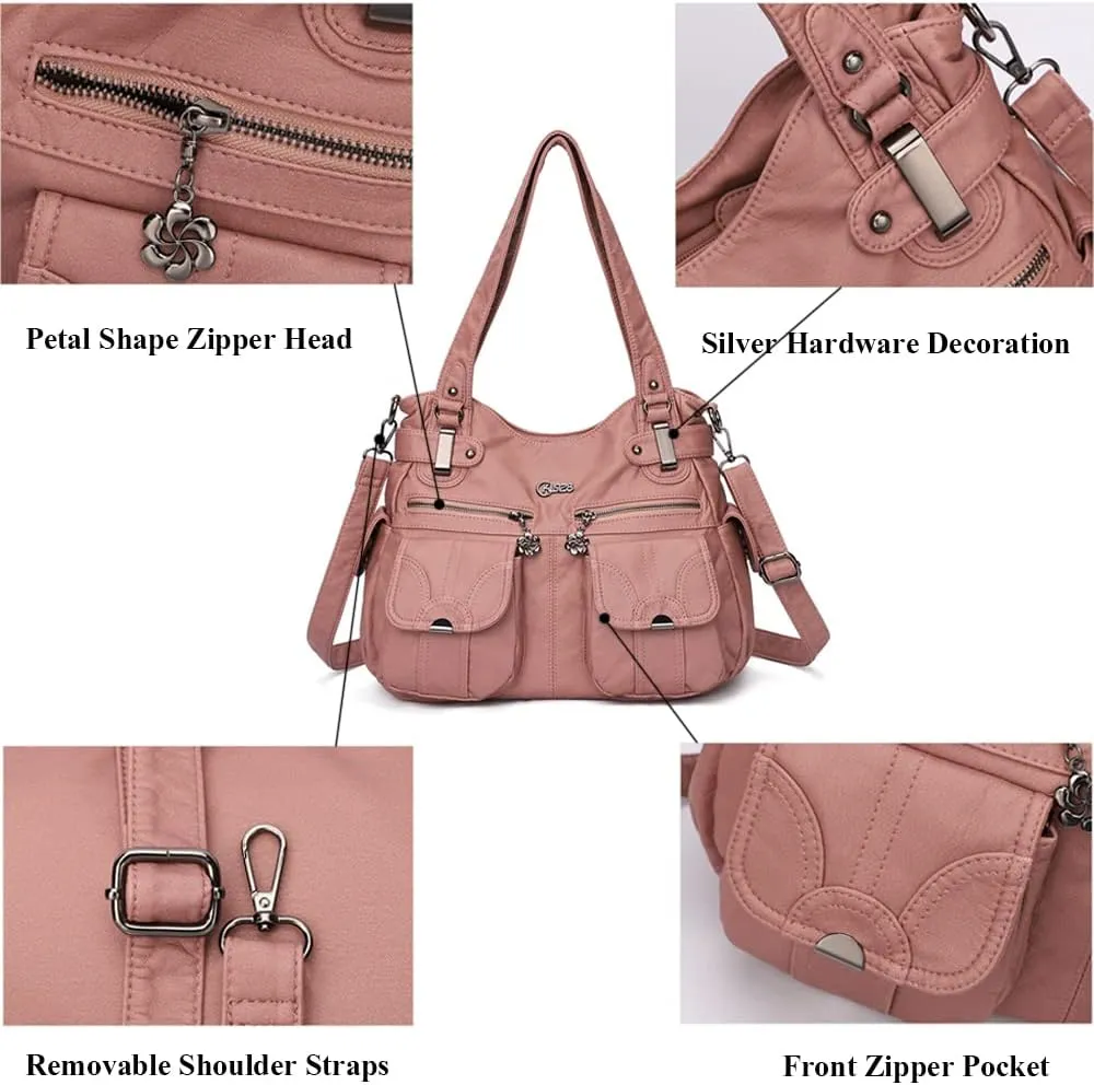 Dayfine Vintage Shoulder Bags Women Hobo Handbags Vegan Leather Tote Bags Zipper Purse Satchel Multiple Pockets Handbag