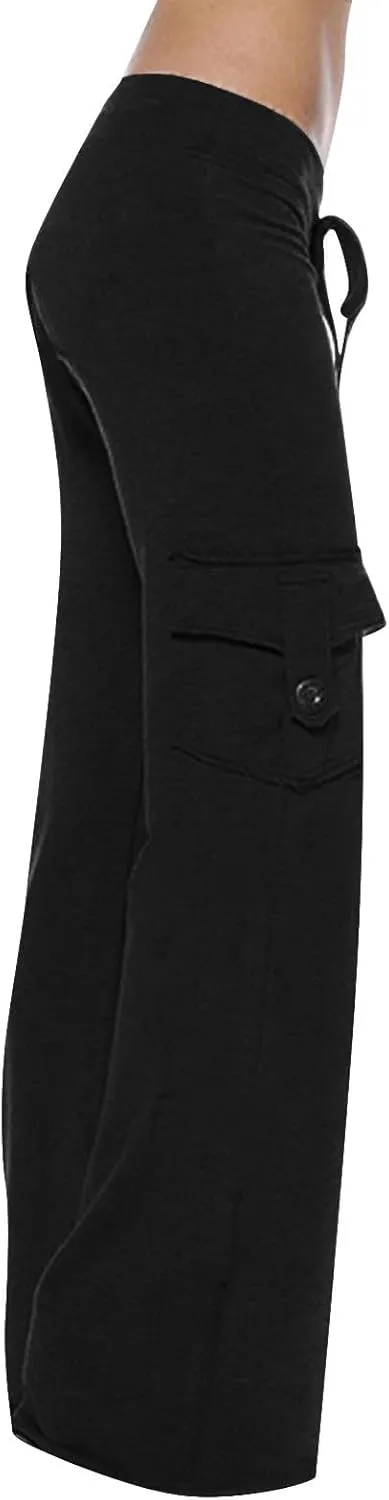 DDAPJ pyju Yoga Cargo Pants Women Wide Leg Pants Stretch High Waisted Casual Pants Athlethic Travel Trousers with Pockets