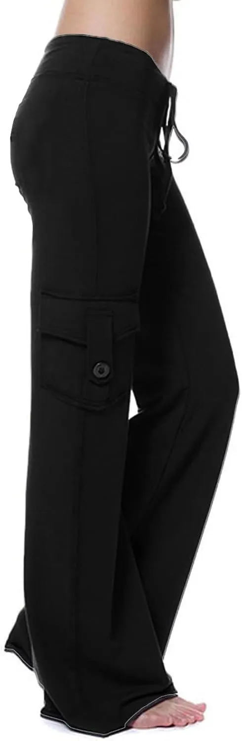 DDAPJ pyju Yoga Cargo Pants Women Wide Leg Pants Stretch High Waisted Casual Pants Athlethic Travel Trousers with Pockets