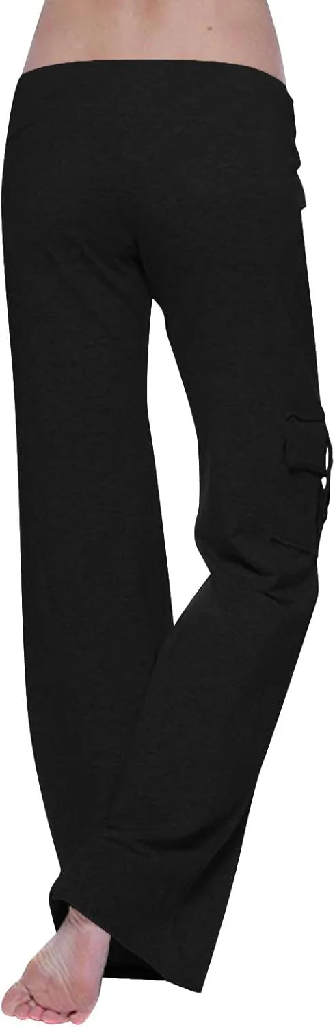 DDAPJ pyju Yoga Cargo Pants Women Wide Leg Pants Stretch High Waisted Casual Pants Athlethic Travel Trousers with Pockets