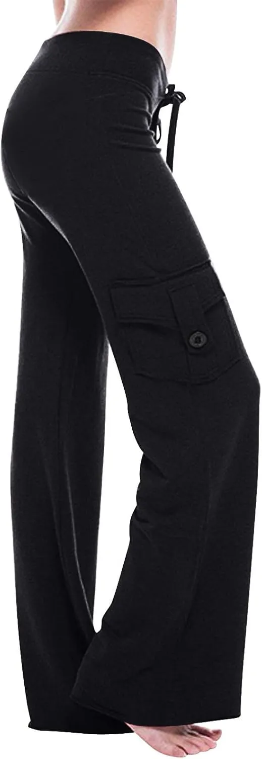 DDAPJ pyju Yoga Cargo Pants Women Wide Leg Pants Stretch High Waisted Casual Pants Athlethic Travel Trousers with Pockets
