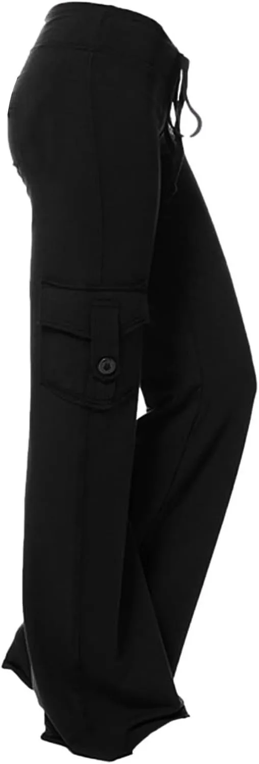 DDAPJ pyju Yoga Cargo Pants Women Wide Leg Pants Stretch High Waisted Casual Pants Athlethic Travel Trousers with Pockets