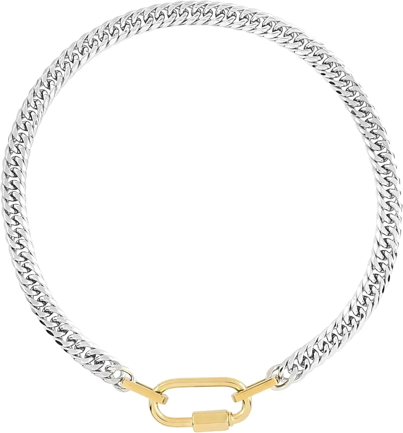 Designer Jewelry Tarnish Stainless Steel Two Tone Chunky Charm Necklace Cuban Chain
