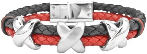 DiamondJewelryNY Men's Stainless Steel Leather Braided Bracelet