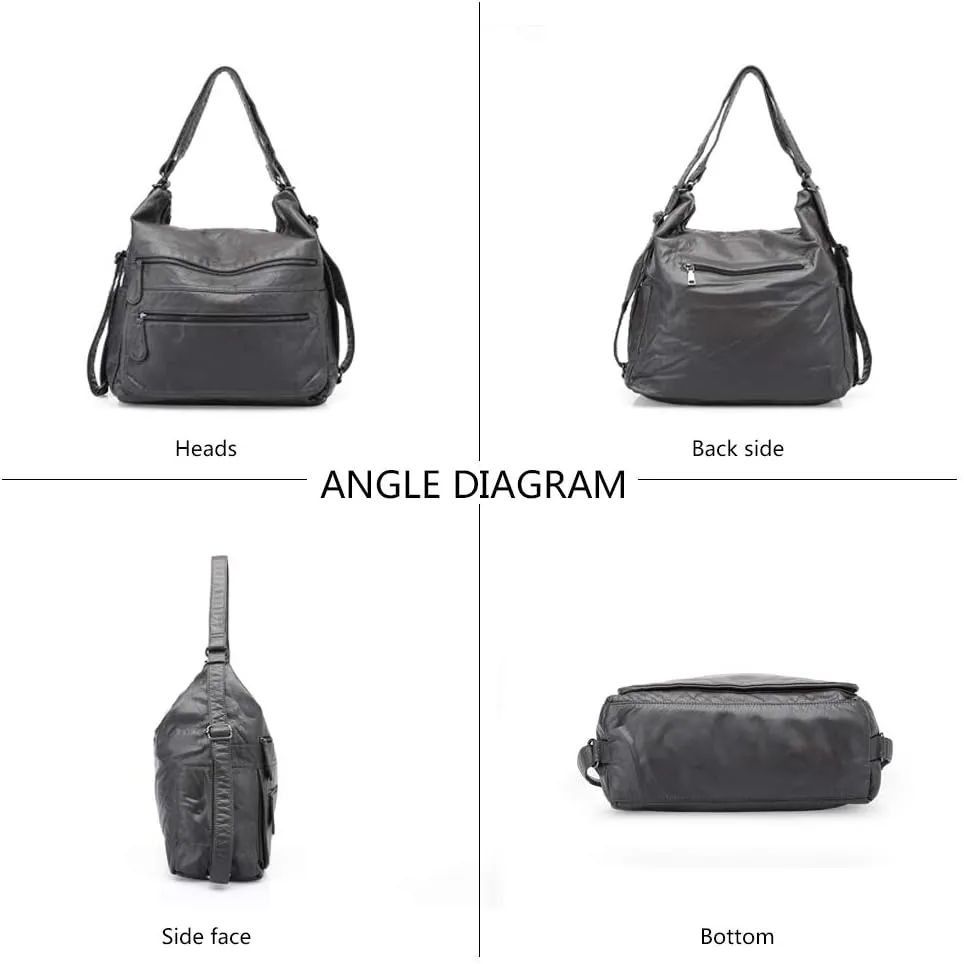 Divick Large Soft Washed Leather Purses, Handbags for Women Hobo Bags, Convertible Backpack Satchel Shoulder Crossbody Bags