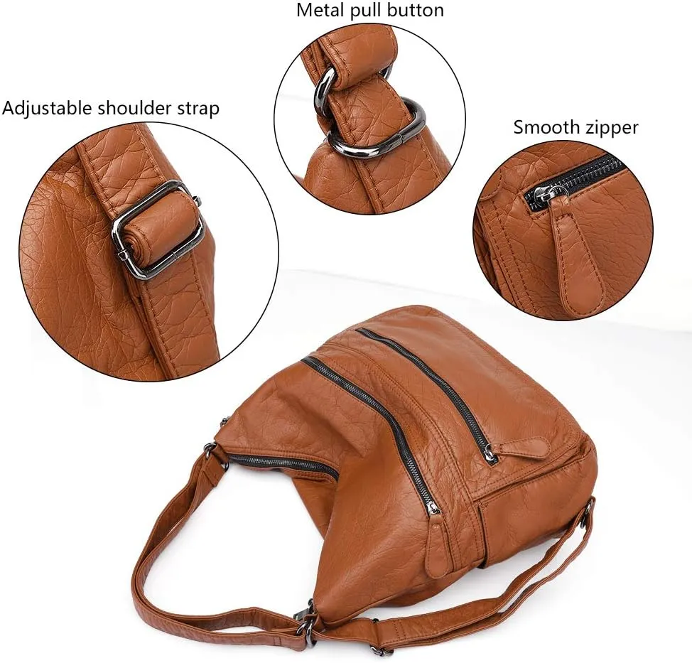 Divick Large Soft Washed Leather Purses, Handbags for Women Hobo Bags, Convertible Backpack Satchel Shoulder Crossbody Bags
