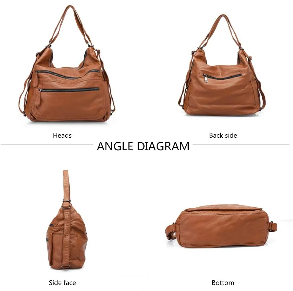 Divick Large Soft Washed Leather Purses, Handbags for Women Hobo Bags, Convertible Backpack Satchel Shoulder Crossbody Bags
