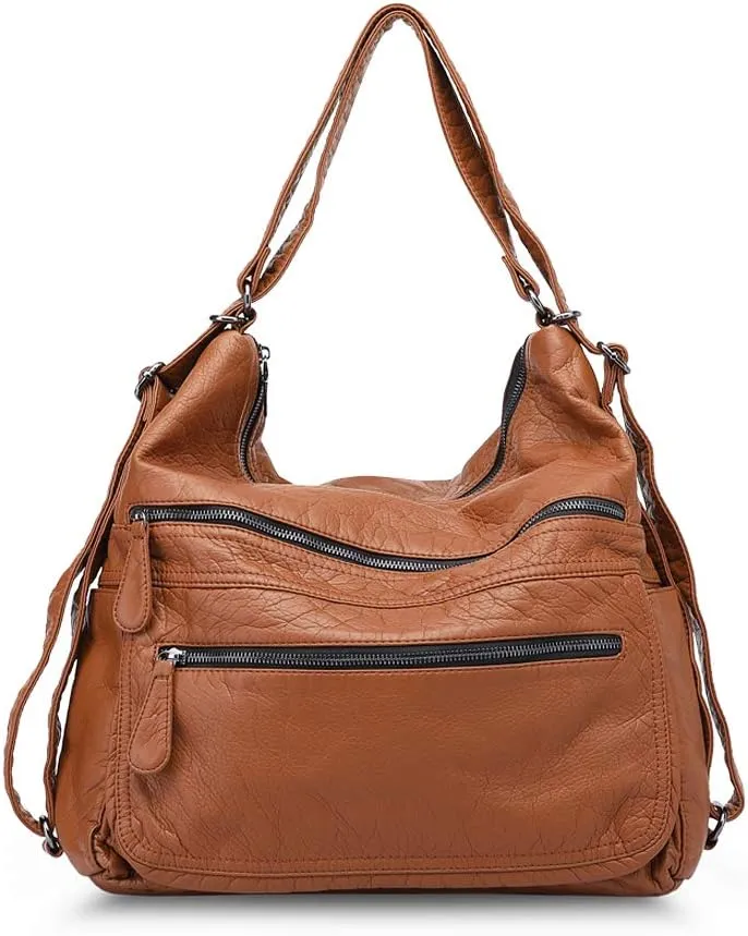 Divick Large Soft Washed Leather Purses, Handbags for Women Hobo Bags, Convertible Backpack Satchel Shoulder Crossbody Bags
