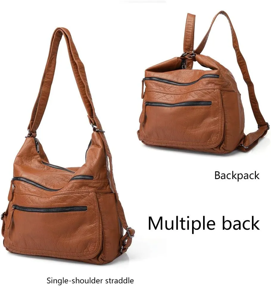 Divick Large Soft Washed Leather Purses, Handbags for Women Hobo Bags, Convertible Backpack Satchel Shoulder Crossbody Bags