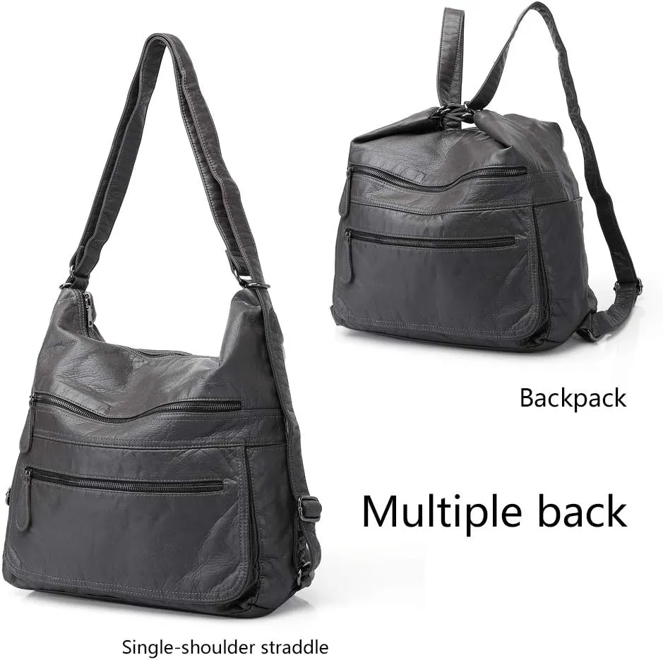 Divick Large Soft Washed Leather Purses, Handbags for Women Hobo Bags, Convertible Backpack Satchel Shoulder Crossbody Bags