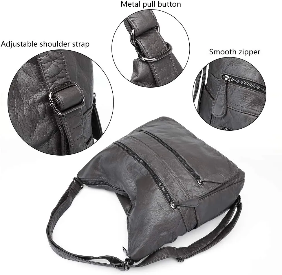 Divick Large Soft Washed Leather Purses, Handbags for Women Hobo Bags, Convertible Backpack Satchel Shoulder Crossbody Bags