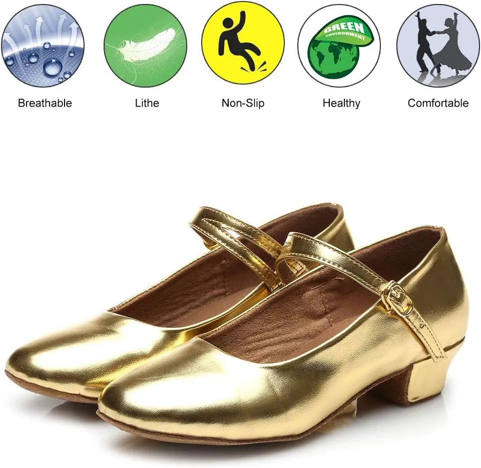 DKZSYIM Girls&Women's Leather Latin Dance Shoes Ballroom Performance Shoes,Style 207