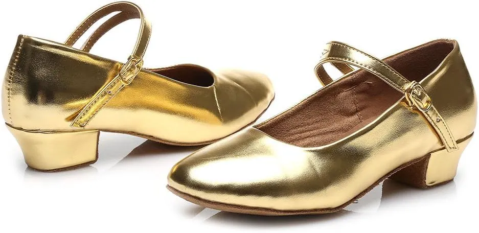 DKZSYIM Girls&Women's Leather Latin Dance Shoes Ballroom Performance Shoes,Style 207