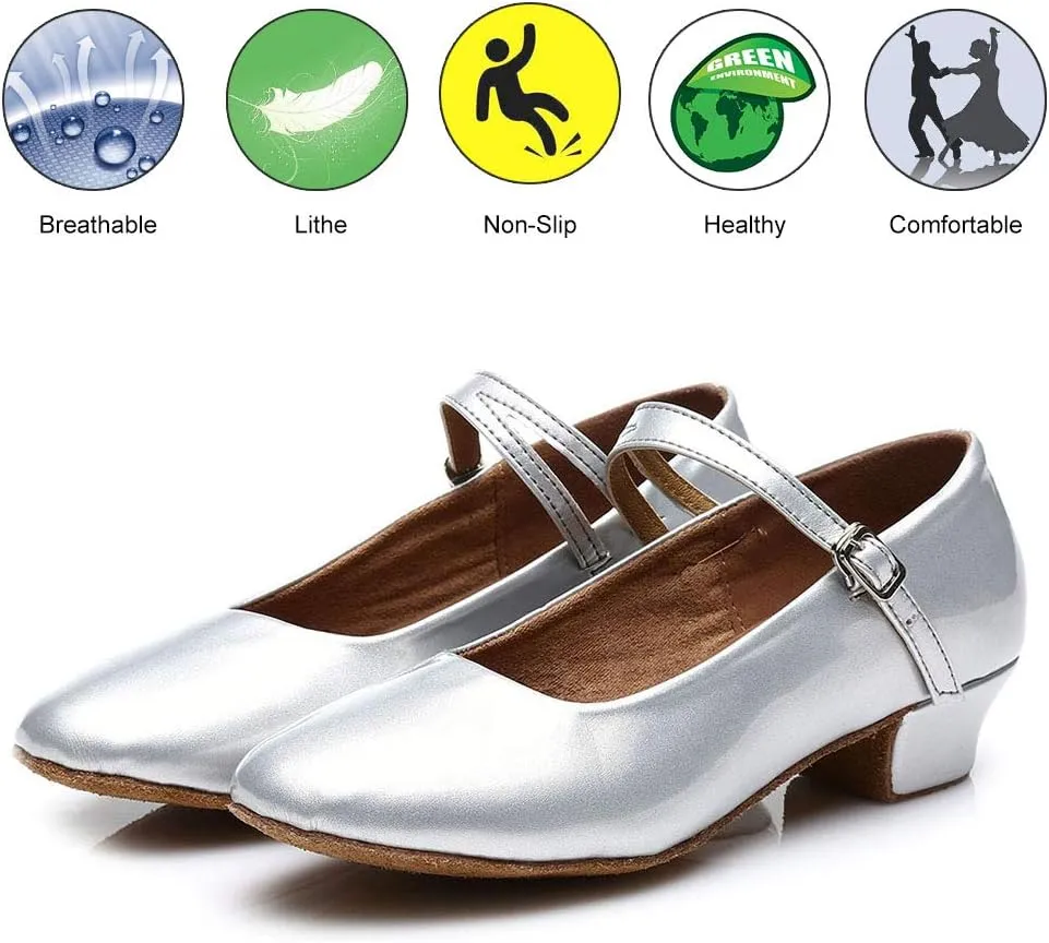 DKZSYIM Girls&Women's Leather Latin Dance Shoes Ballroom Performance Shoes,Style 207