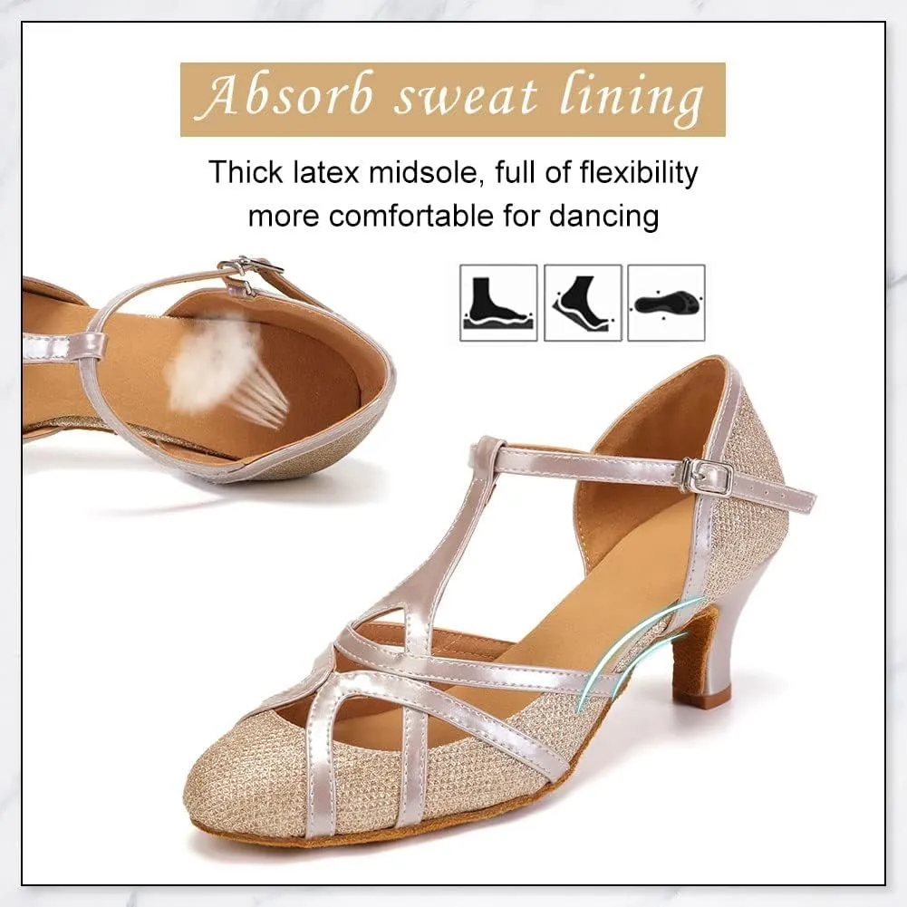 DKZSYIM Glitter Women Latin Dance Shoes Closed Toe Ballroom Salsa Tango Practice Performence Party Dancing Shoes,Model N511