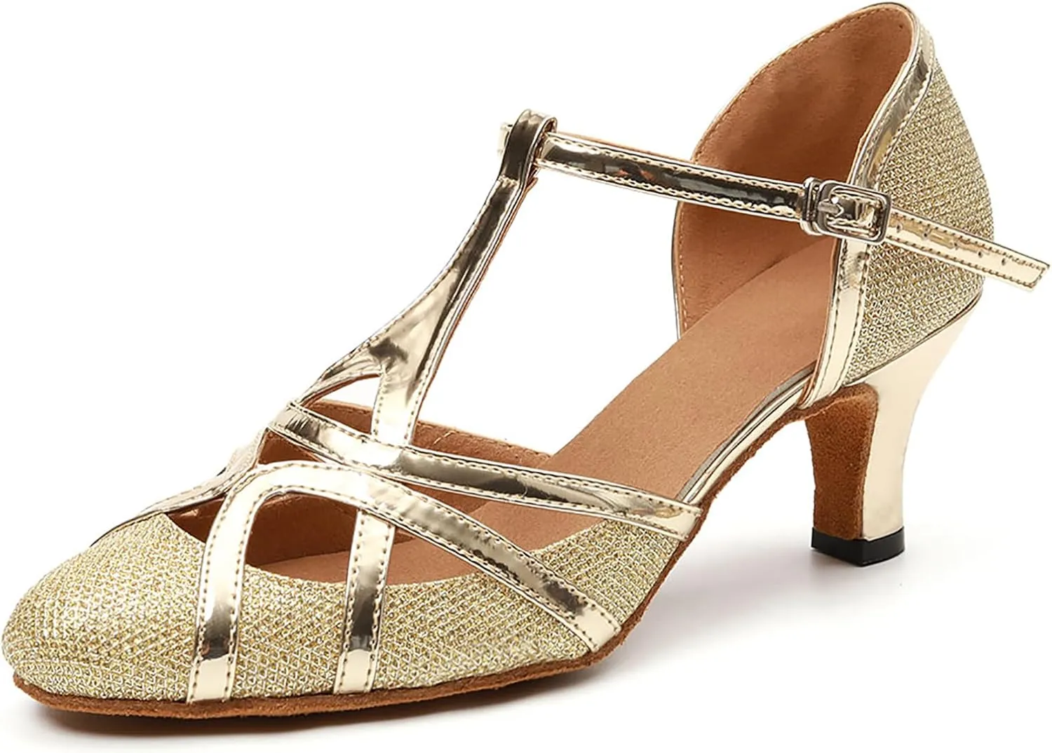 DKZSYIM Glitter Women Latin Dance Shoes Closed Toe Ballroom Salsa Tango Practice Performence Party Dancing Shoes,Model N511