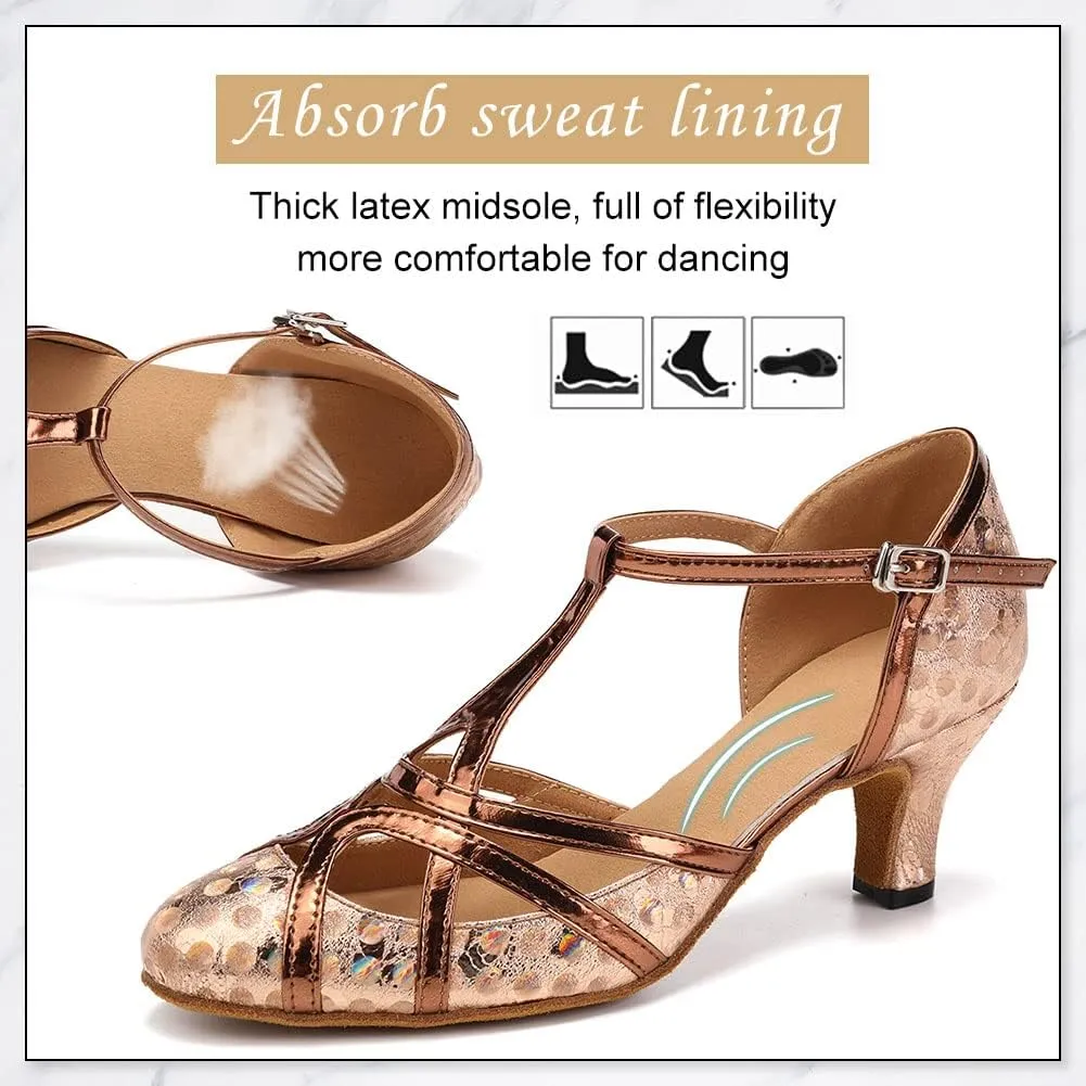 DKZSYIM Glitter Women Latin Dance Shoes Closed Toe Ballroom Salsa Tango Practice Performence Party Dancing Shoes,Model N511