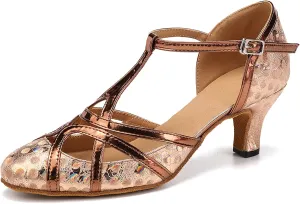 DKZSYIM Glitter Women Latin Dance Shoes Closed Toe Ballroom Salsa Tango Practice Performence Party Dancing Shoes,Model N511