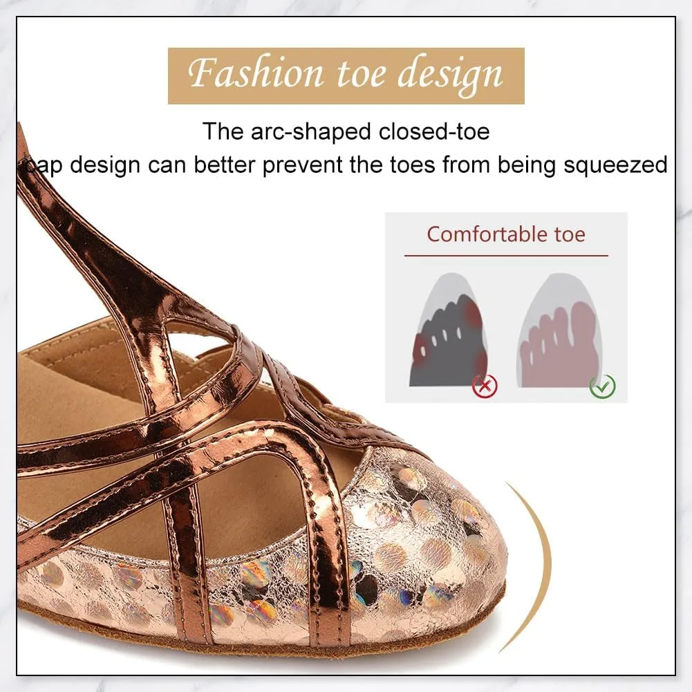 DKZSYIM Glitter Women Latin Dance Shoes Closed Toe Ballroom Salsa Tango Practice Performence Party Dancing Shoes,Model N511