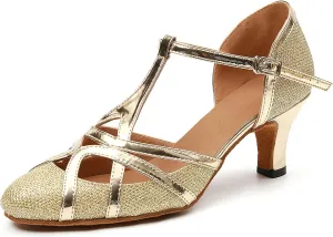DKZSYIM Glitter Women Latin Dance Shoes Closed Toe Ballroom Salsa Tango Practice Performence Party Dancing Shoes,Model N511
