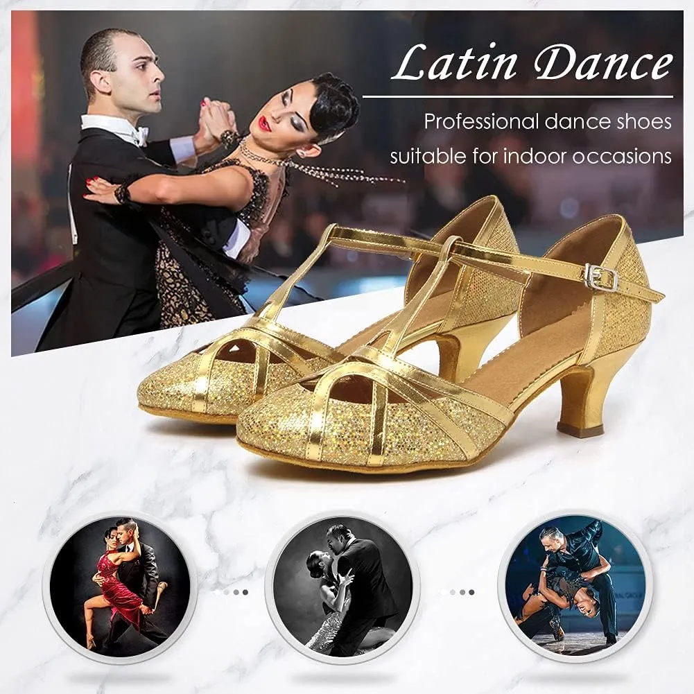 DKZSYIM Glitter Women Latin Dance Shoes Closed Toe Ballroom Salsa Tango Practice Performence Party Dancing Shoes,Model N511