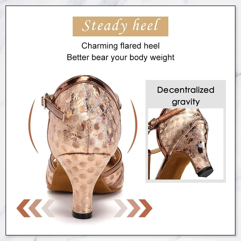DKZSYIM Glitter Women Latin Dance Shoes Closed Toe Ballroom Salsa Tango Practice Performence Party Dancing Shoes,Model N511