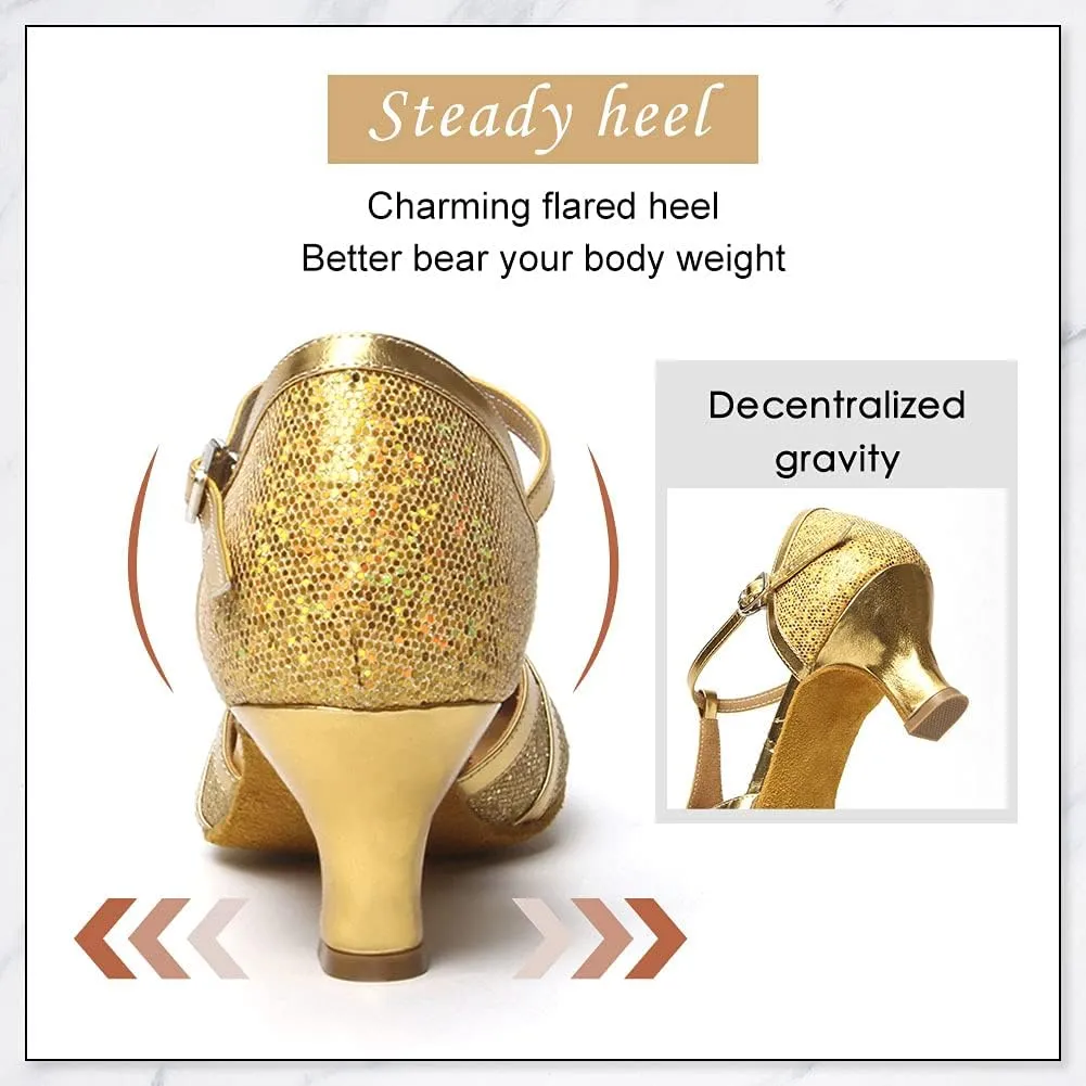 DKZSYIM Glitter Women Latin Dance Shoes Closed Toe Ballroom Salsa Tango Practice Performence Party Dancing Shoes,Model N511