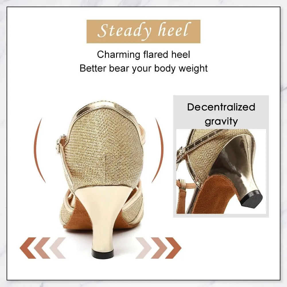DKZSYIM Glitter Women Latin Dance Shoes Closed Toe Ballroom Salsa Tango Practice Performence Party Dancing Shoes,Model N511