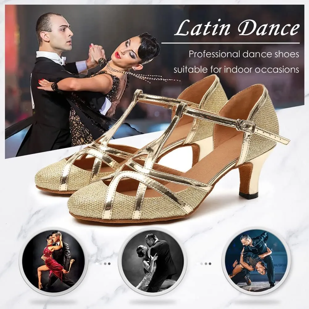 DKZSYIM Glitter Women Latin Dance Shoes Closed Toe Ballroom Salsa Tango Practice Performence Party Dancing Shoes,Model N511