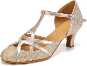 DKZSYIM Glitter Women Latin Dance Shoes Closed Toe Ballroom Salsa Tango Practice Performence Party Dancing Shoes,Model N511