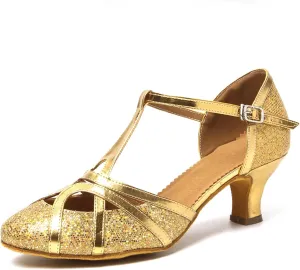 DKZSYIM Glitter Women Latin Dance Shoes Closed Toe Ballroom Salsa Tango Practice Performence Party Dancing Shoes,Model N511