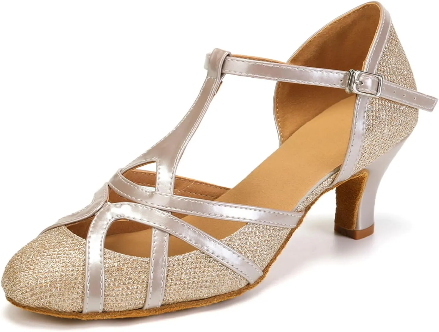 DKZSYIM Glitter Women Latin Dance Shoes Closed Toe Ballroom Salsa Tango Practice Performence Party Dancing Shoes,Model N511