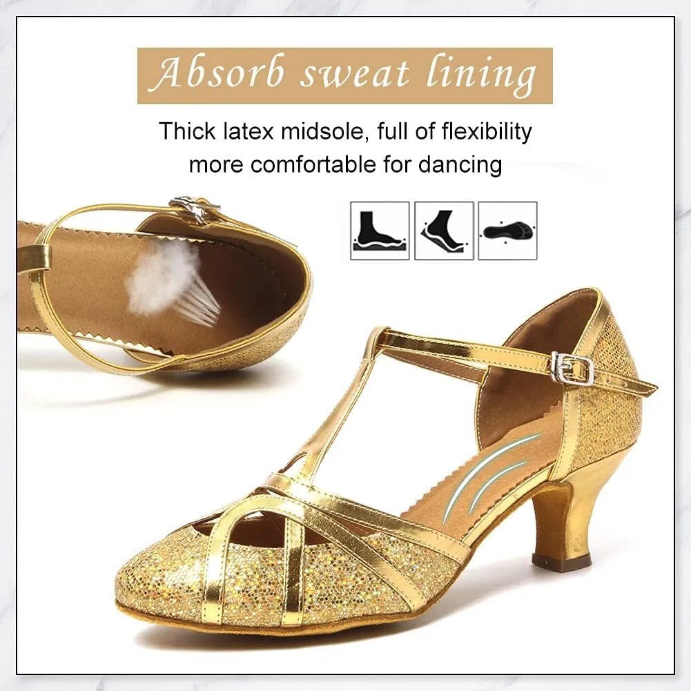 DKZSYIM Glitter Women Latin Dance Shoes Closed Toe Ballroom Salsa Tango Practice Performence Party Dancing Shoes,Model N511