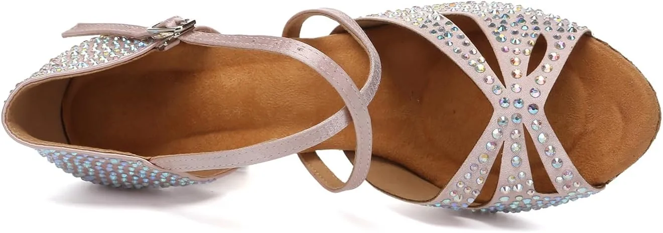 DKZSYIM Rhinestone Women Ballroom Latin Dance Shoes Salsa Tango Party Dance Shoes,Model YC-L642