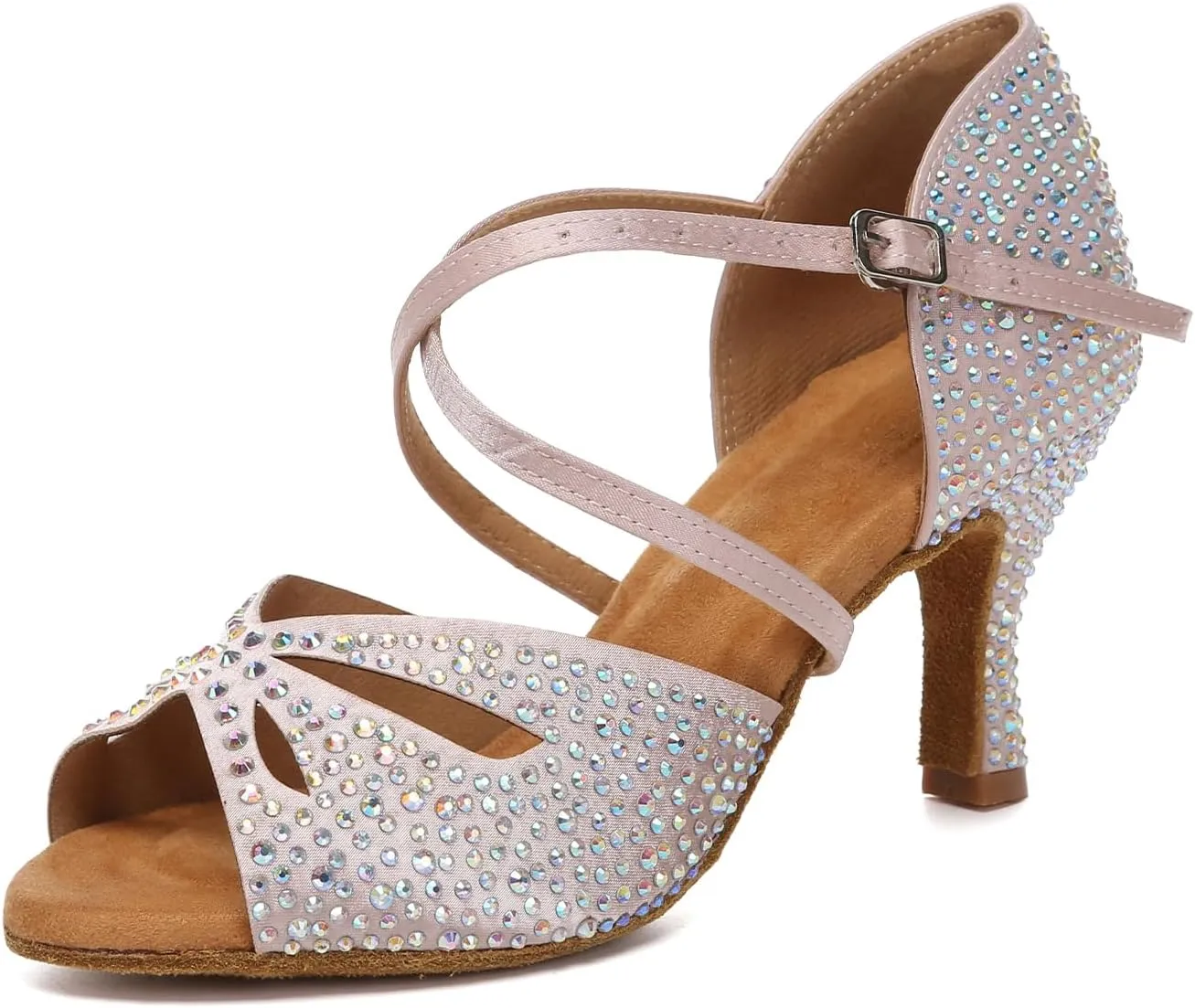 DKZSYIM Rhinestone Women Ballroom Latin Dance Shoes Salsa Tango Party Dance Shoes,Model YC-L642