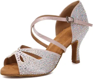 DKZSYIM Rhinestone Women Ballroom Latin Dance Shoes Salsa Tango Party Dance Shoes,Model YC-L642