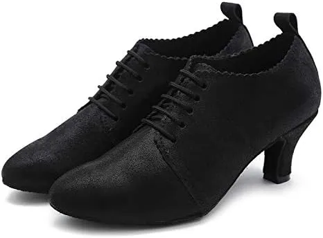 DKZSYIM Women's Fashion Mid Heel Lace-up Breathable Social Practice Ballroom Latin Dance Shoes