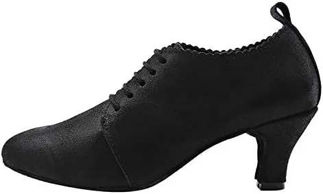 DKZSYIM Women's Fashion Mid Heel Lace-up Breathable Social Practice Ballroom Latin Dance Shoes
