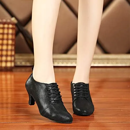 DKZSYIM Women's Fashion Mid Heel Lace-up Breathable Social Practice Ballroom Latin Dance Shoes