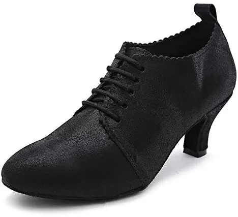 DKZSYIM Women's Fashion Mid Heel Lace-up Breathable Social Practice Ballroom Latin Dance Shoes