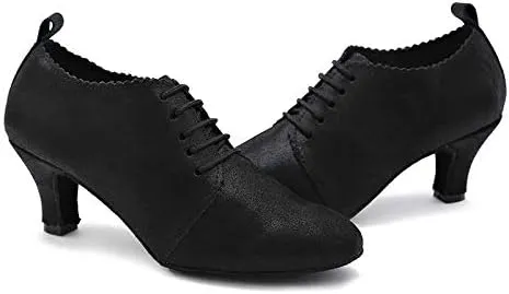 DKZSYIM Women's Fashion Mid Heel Lace-up Breathable Social Practice Ballroom Latin Dance Shoes