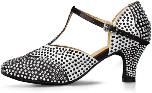 DKZSYIM Women's Latin Dance Shoes Ballroom Performance Sequin Practice Dance Shoes,Model YCL136