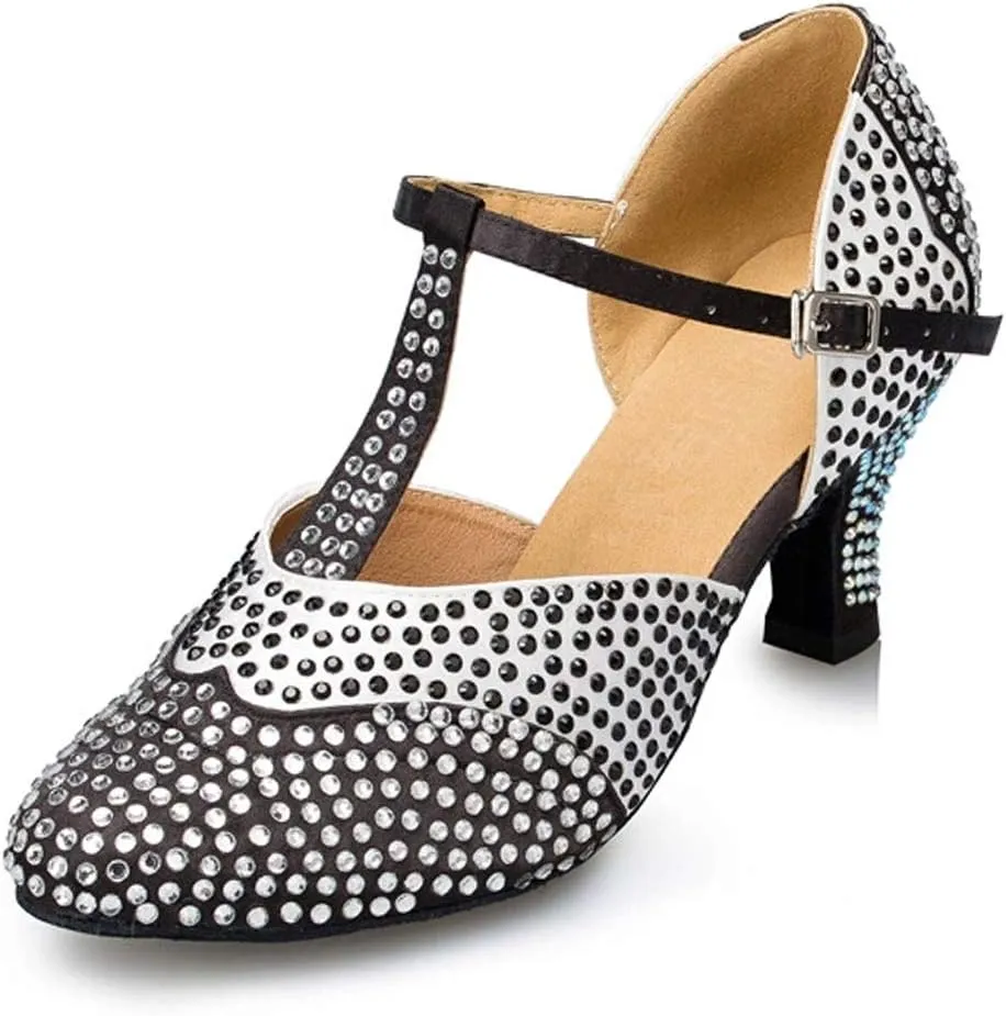DKZSYIM Women's Latin Dance Shoes Ballroom Performance Sequin Practice Dance Shoes,Model YCL136